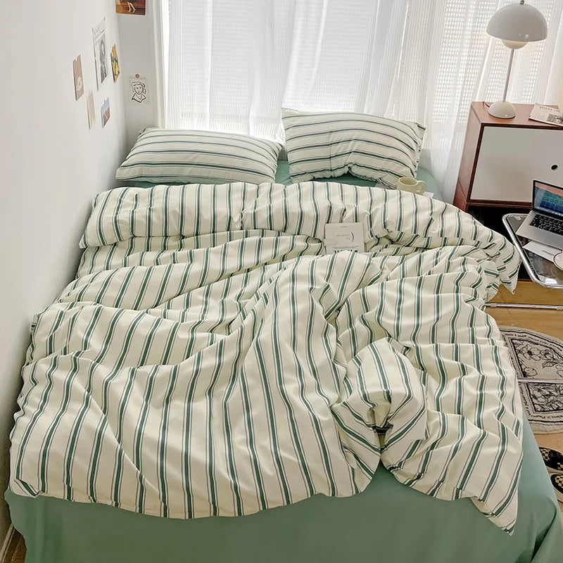 INS Stripe Series Printed Soft Bedding Set Duvet Cover Bedclothes Bedspread Pillowcases Flat Sheets Comforter Sets for Girls