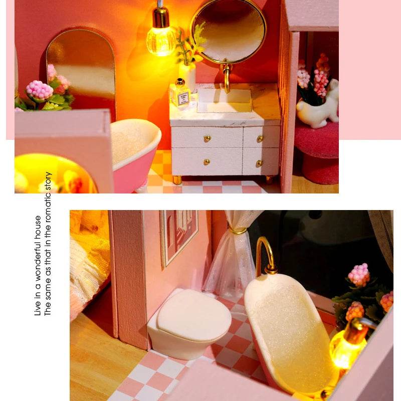 Doll House Kit 3D Wooden Mini DollHouse Assembly Building with Furniture Kit Toys Children's Birthday Gift 3D Puzzle Handmade - AIAZ