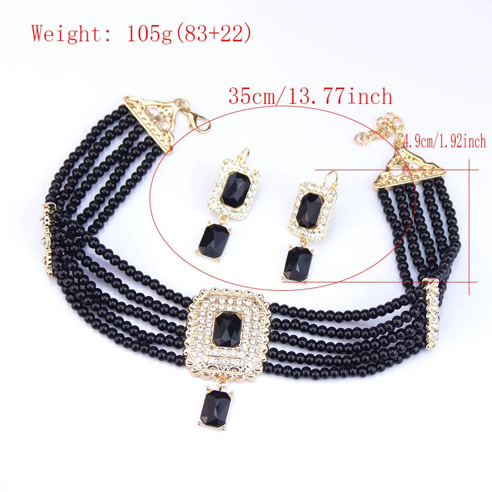 Neovisson Elegent Morocco Jewelry Set Delicate Handmade Beads Necklace Drop Earring Square Crystal Pendant Love Gift