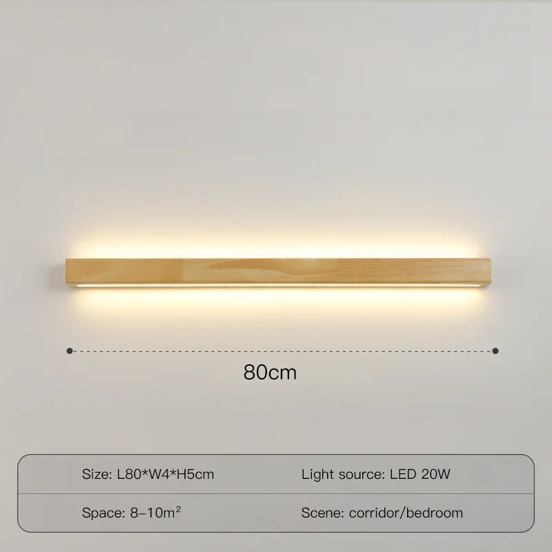 Simple Solid Wood Wall Lamp LED Long Strip Lamp Living Room Background Wall Corridor Balcony Bedroom Bedside Lighting Decoration