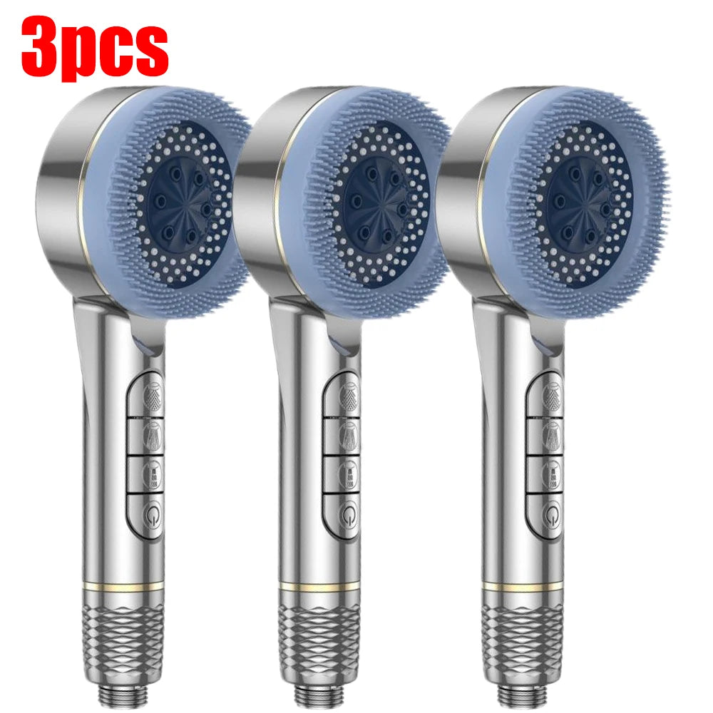 4 Modes Self-cleaning Shower Head with Silicone Brush One-Key Stop Water Massage High Pressure ABS Showerhead with Filter