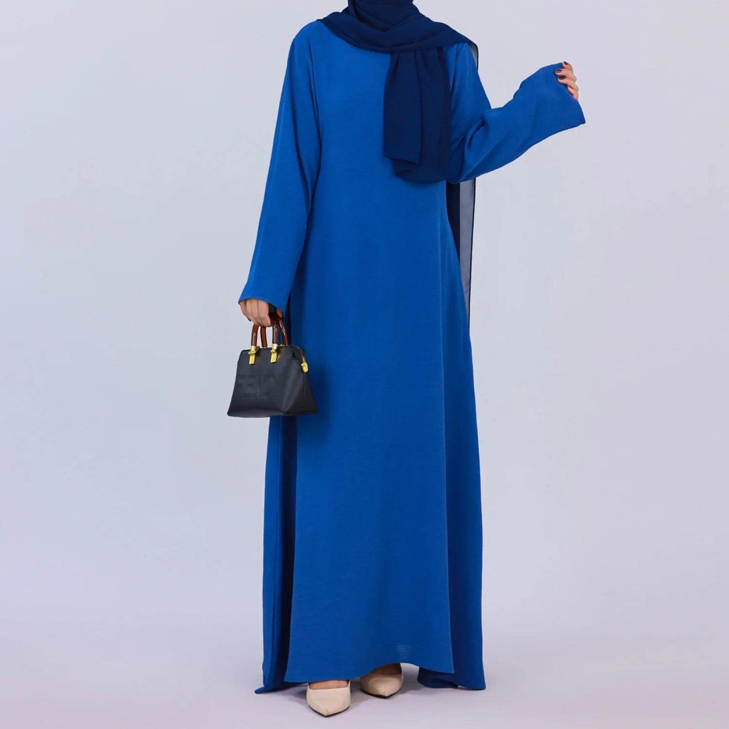 2025 Fashion Simple Muslim Dress Solid Abaya Arab Turkey Dubai Kaftan Modest Long Sleeve Maxi Dress Islamic Clothing LR593 - AIAZ