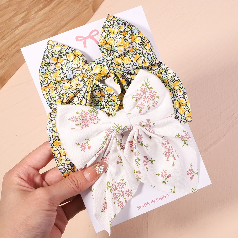 2Pcs/set Sweet Solid Bowknot Hair Clips for Women Girls Print Bows Hairpins Barrettes Duckbill Clip Headwear Hair Accessories