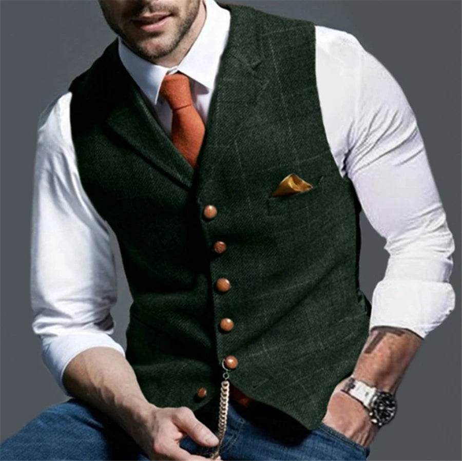 Men's Vests Tweed Suit Business Clothing for Men Striped Waistcoat Punk Vest Groomman Wedding Jacket Bleazer - AIAZ