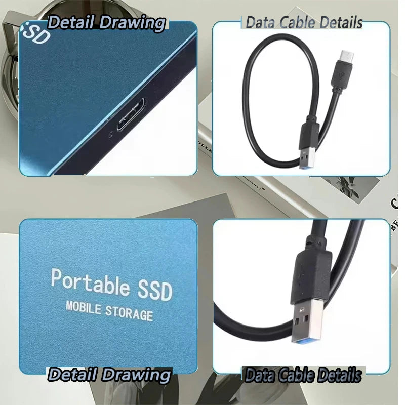 High-Performance SSD 1TBOriginal Hard Drive 128TB Ultra - Thin External Hard Disk 256TB USB3.1 for MAC/Laptop/Phone/Computer