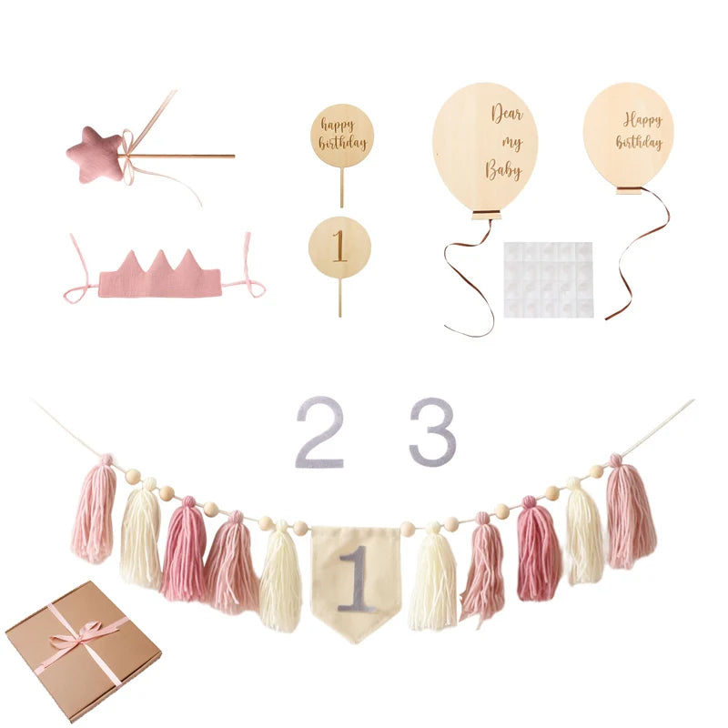 Let's Make Happy Birthday Banner Handmade Tassel Pendant First Boys Girl Baby Shower Birthday Party Balloon Decoration Supplies