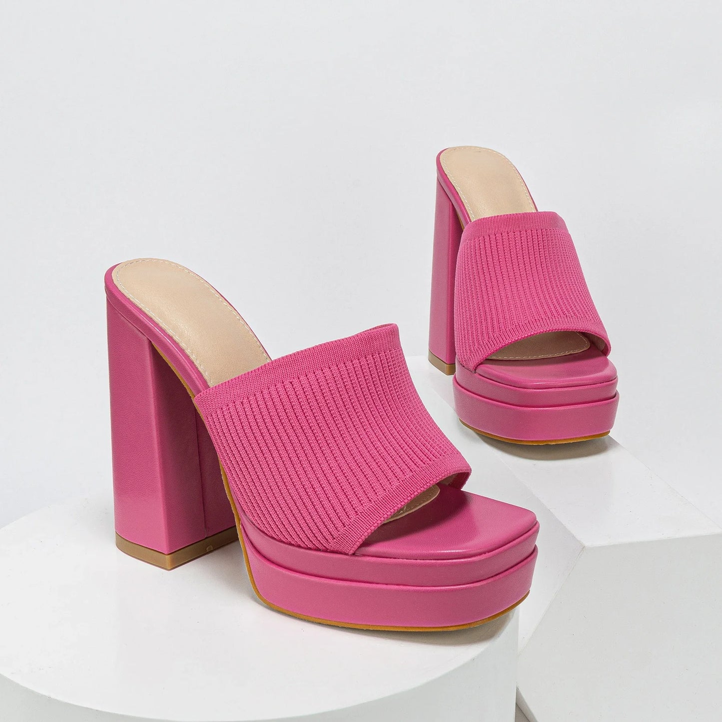 Summer Fashion Waterproof Platform Open Toe Knitted Comfortable Sexy Women High Heel Slippers Party Wedding Shoes
