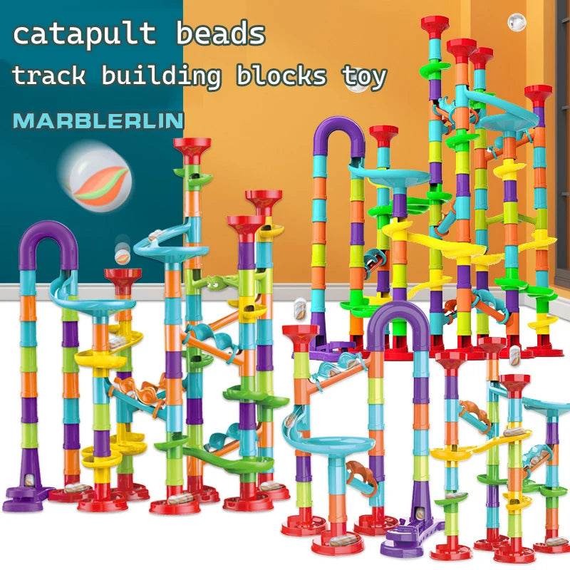 Marbles Run Catapult Track Building Blocks Slide Beads Educational Toys Children Gift Race Balls Toy Marble Track Race Set - AIAZ