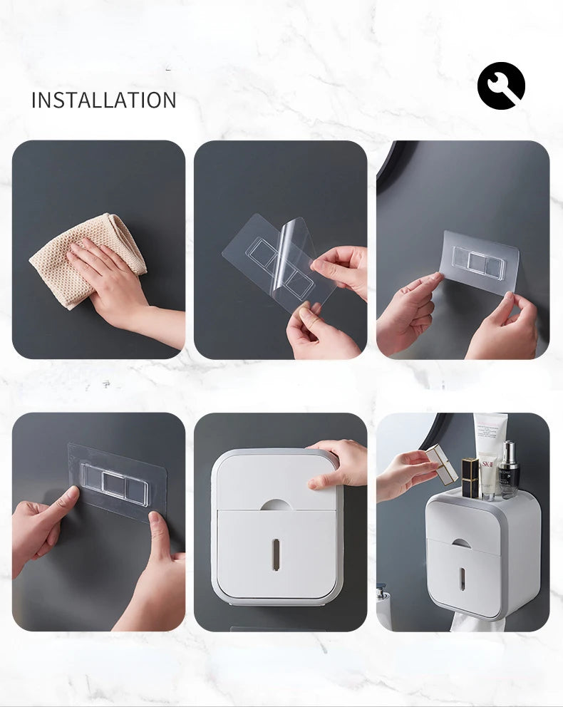 Toilet Paper Holder Box holder Bathroom Rack Waterproof Reel Tissue Storage Box Punch-free Kitchen Bathroom Storage Holder