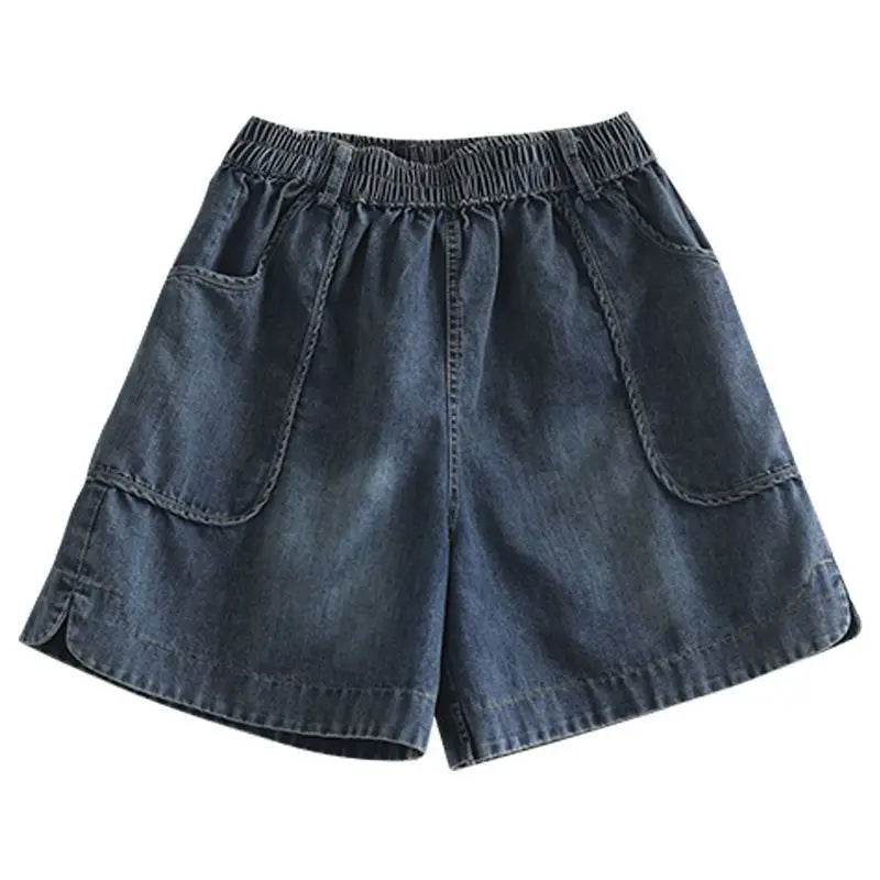 Summer Thin High-waisted Retro Denim Shorts for Women Loose Mid-pants New Wide-leg Large Pocket Five-point Pants - AIAZ