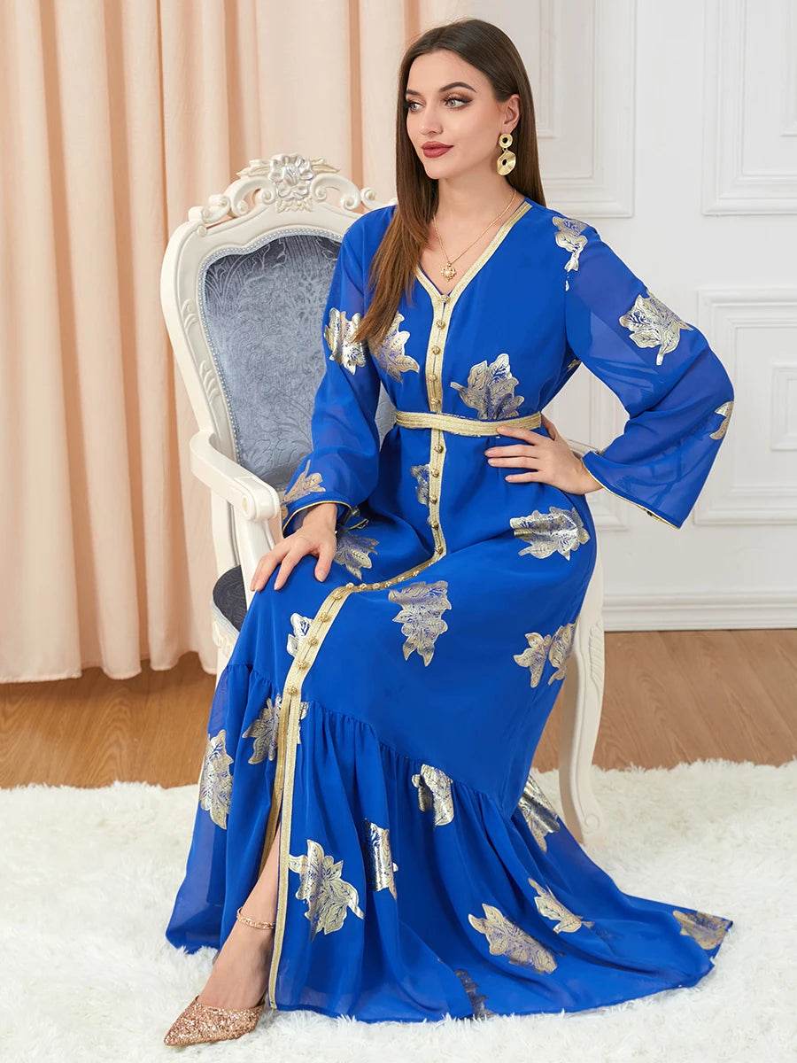 Morocco Dress For Women 2022 Autumn Muslim Abaya Fashion Dubai Abayas Iron Button Belted Kaftan Split Hem Party Dresses Vestidos - AIAZ
