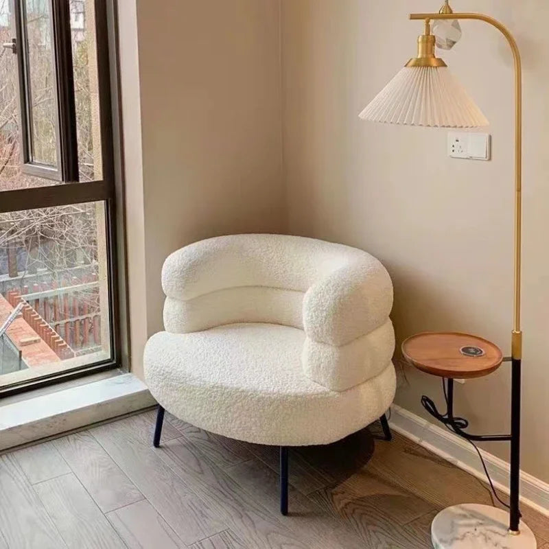 Lambswool BOBO Armchair Embracing Backrest Sofa Chair  Retro Wave Lounge Chair  Comfortable Bedroom Vanity Chair
