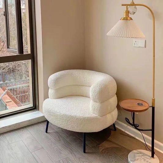 Lambswool BOBO Armchair Embracing Backrest Sofa Chair  Retro Wave Lounge Chair  Comfortable Bedroom Vanity Chair