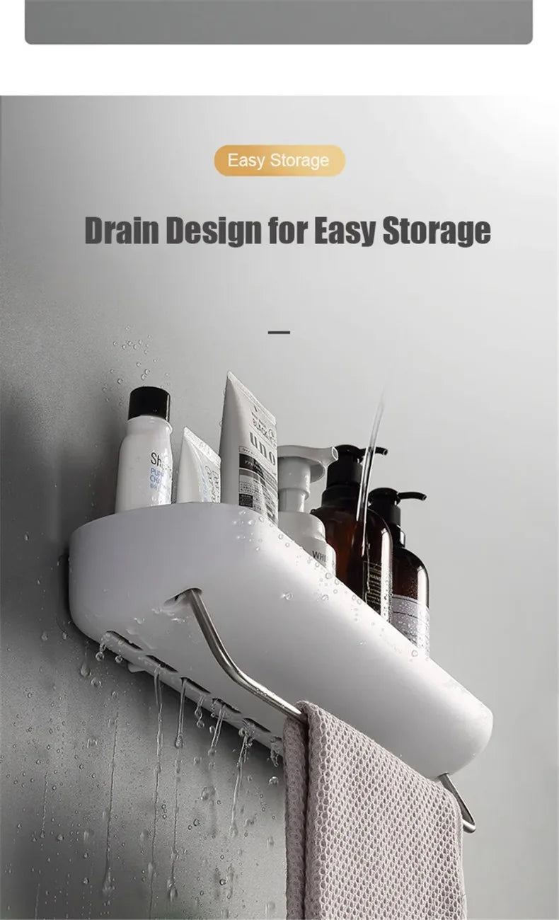 ECOCO Bathroom Shelves Organizer Storage Rack Wall Mount Towel Shelf Shampoo Rack with Towel Bar Rack Kitchen Accessories