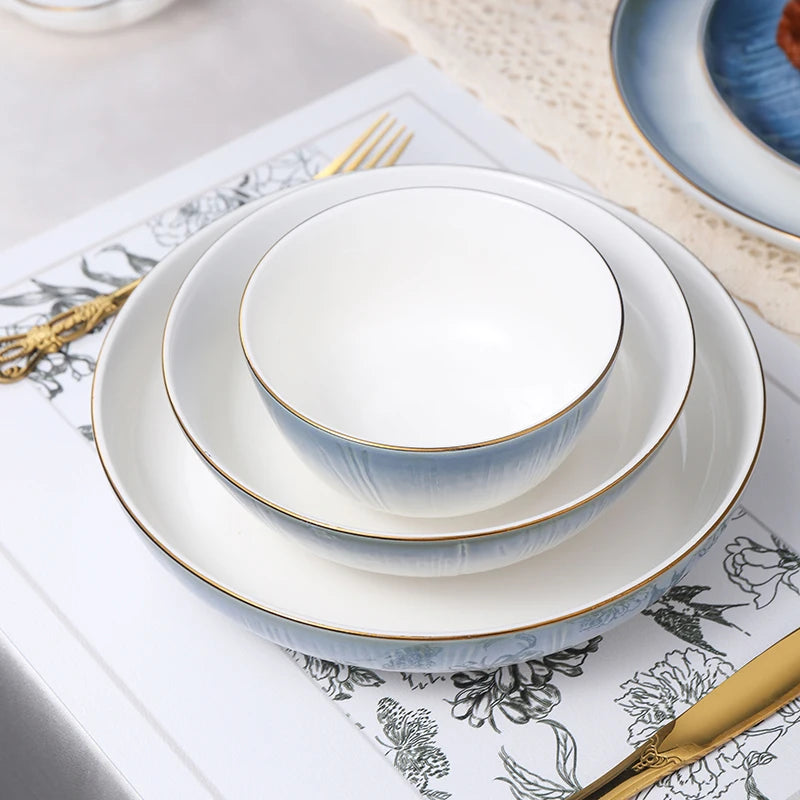 Luxury Ceramic Tableware Sets 24PCS Bone China Cutlery Microwave Dishwasher Safe Durable Elegant Ceramic Plates Dinner Sets