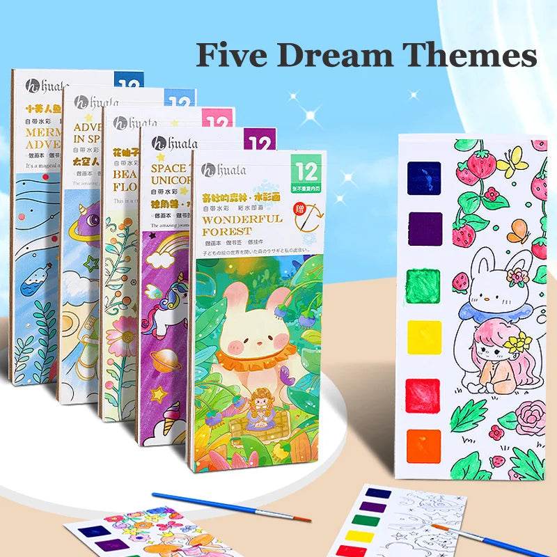 12Pages Coloring Books Portable Watercolor Painting Book Graffiti Picture Books Painting Drawing Toys For Children Gift - AIAZ