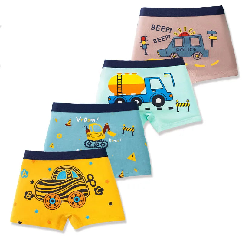 4 Pcs/Lot Children's Underwear Boys Panties Underpants Dinosaurs Helicopters Cars Cotton Breathable Kids Shorts Boy Boxer Briefs