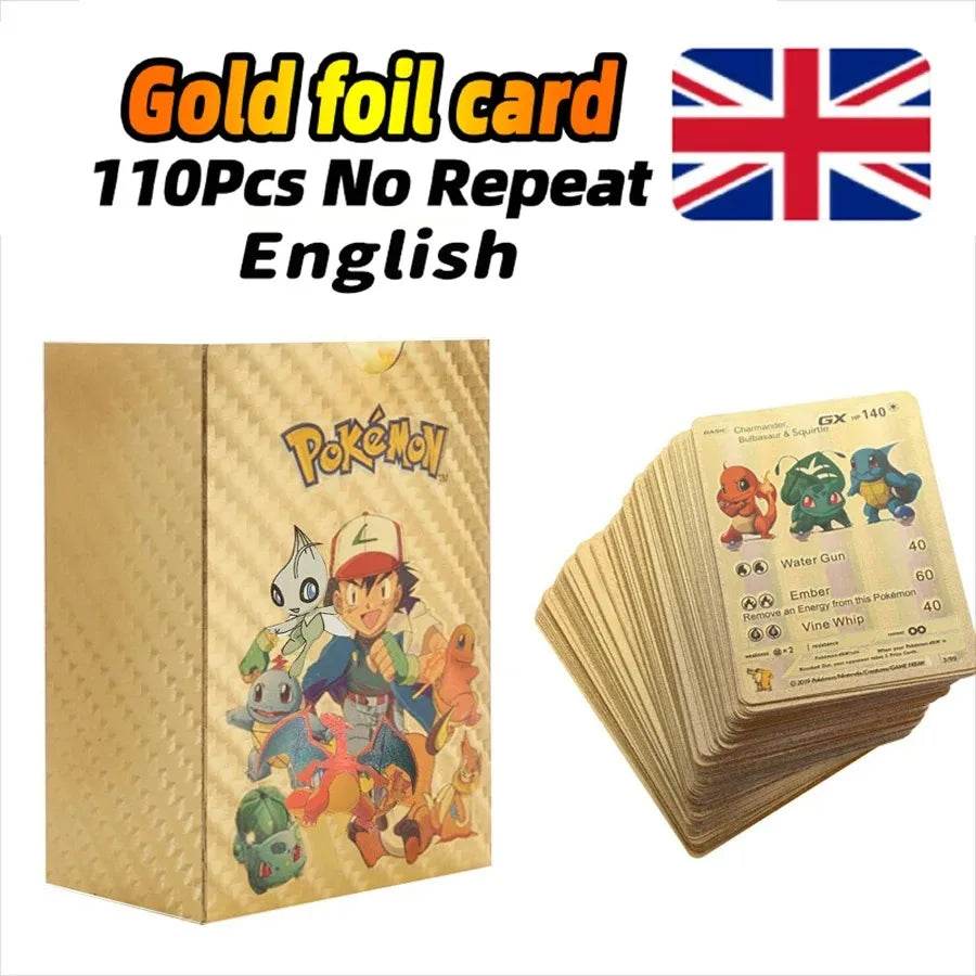 27-110pcs Pokemon Cards Pikachu Gold Silver Black Colorful Vmax GX Vstar Spanish English French German Collection Card Toys Gift - AIAZ