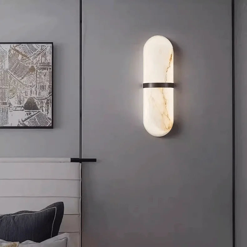 Oval Copper Natural Marble Wall Lamp Post-Modern drawing room Hotel Bedroom Wall Sconce Minimalist New Style Lighting Fixture