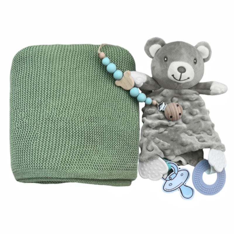 Personalized Name Baby Knitted Blanket Set Infant Cotton Blanket with Soft Comforter Toy&Percifer Baby Shower Gifts Bith Gift
