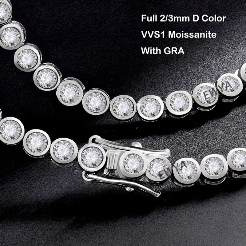 EWYA Luxury Bubble 2/3mm D Color Full Moissanite Tennis Necklace for Women S925 Silver Plated 18K Diamond Neck Chain Necklaces
