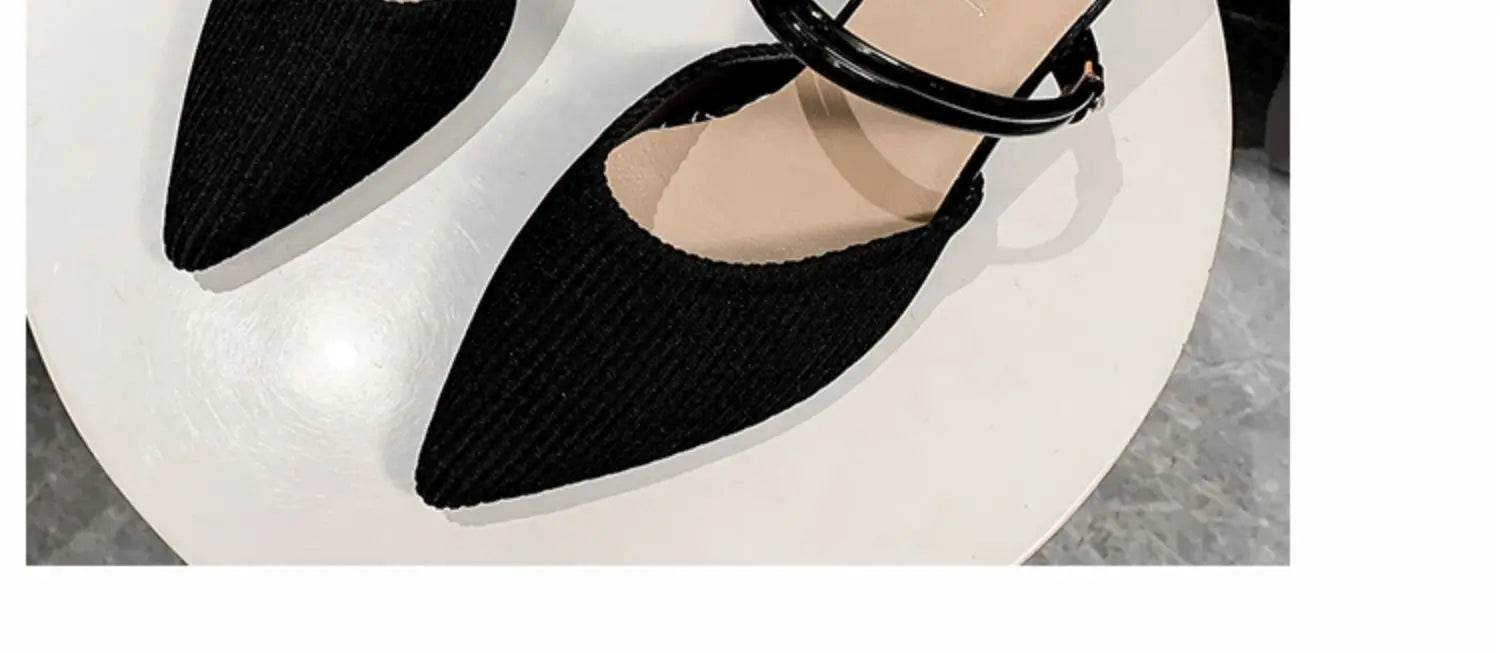 Korean Sle High Heel Sandals Women Summer Outdoor Wear Pointed Toe Double Wear Mules Cover Head f Slip Small Fraance Wind - AIAZ