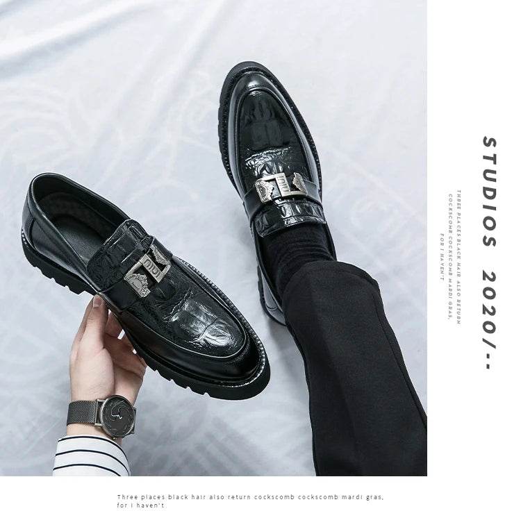 2025 men's party and business loafers, thick-sole men's formal thick-sole shoes, comfortable slip-on fashion casual shoes - AIAZ