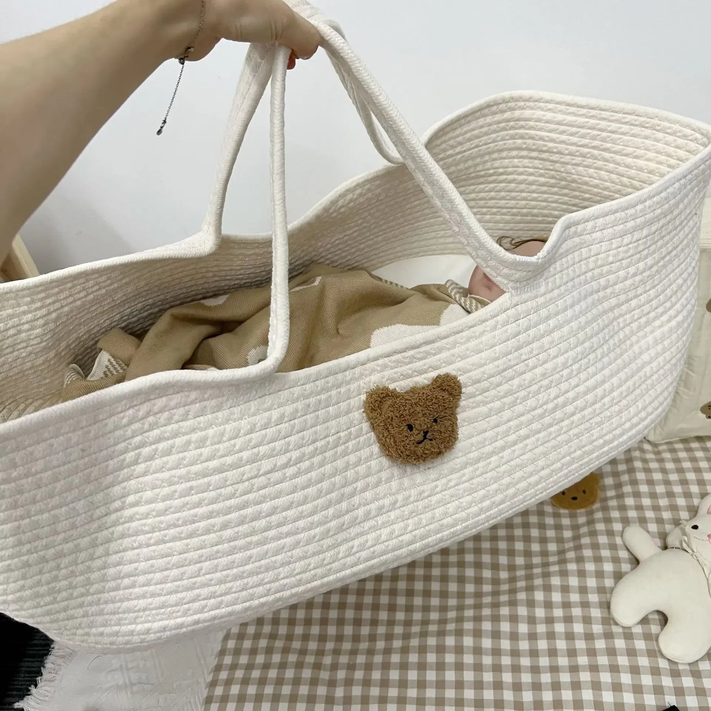 Ins Newborn Hand Basket Cotton Rope Woven Crib Baby Cradle Portable Outdoor Sleeping Infant Accessories Photography Props Gifts