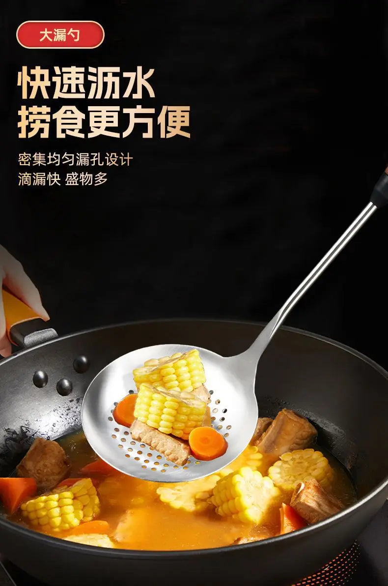 304 Stainless Steel Kitchenware Household Anti-scald Walnut Handle Cooking Spatula Set