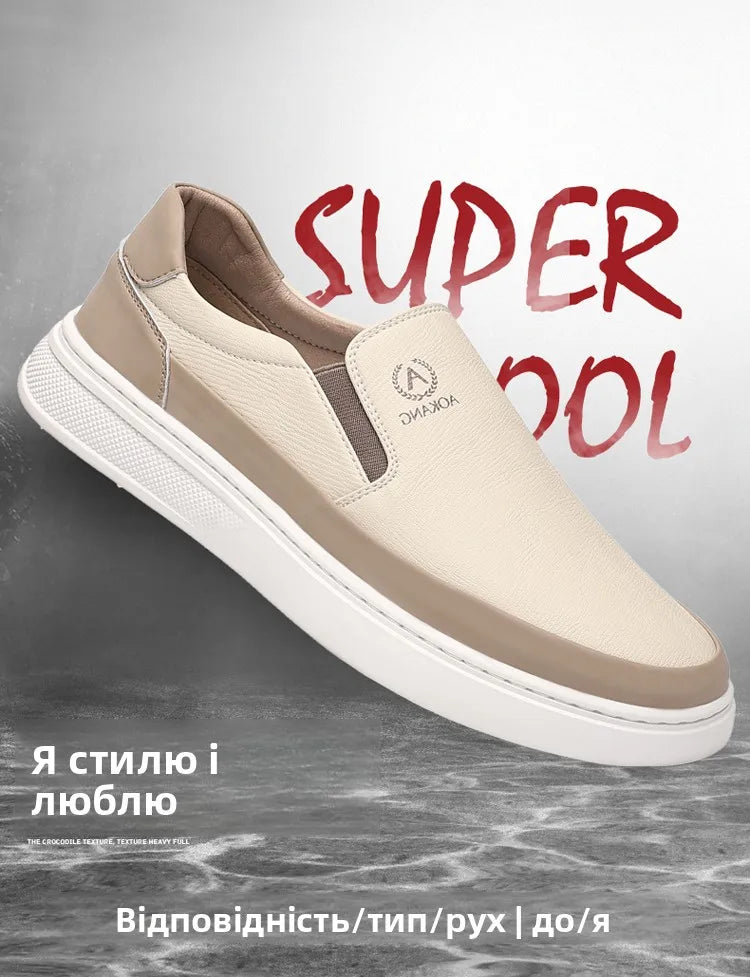 Aokang Men's Slip-On Casual oes Breathable Soft Bot Bean Leather oes Comfortable Rubber Sole Low Heel round Toe