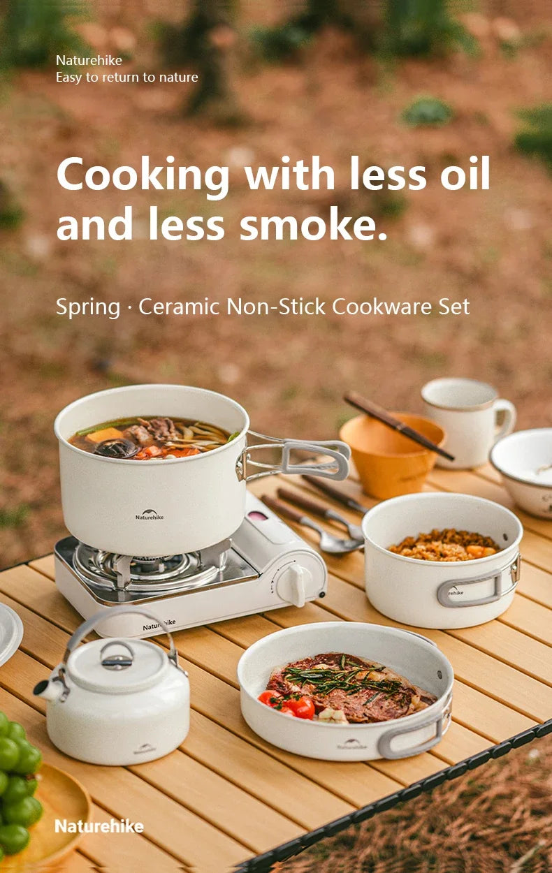 Naturehike Camping Cookware Ceramic Non-Stick Set Of Pots Outdoor Portable Tableware Kettle Frying Pan Cookset Kitchen Utensils