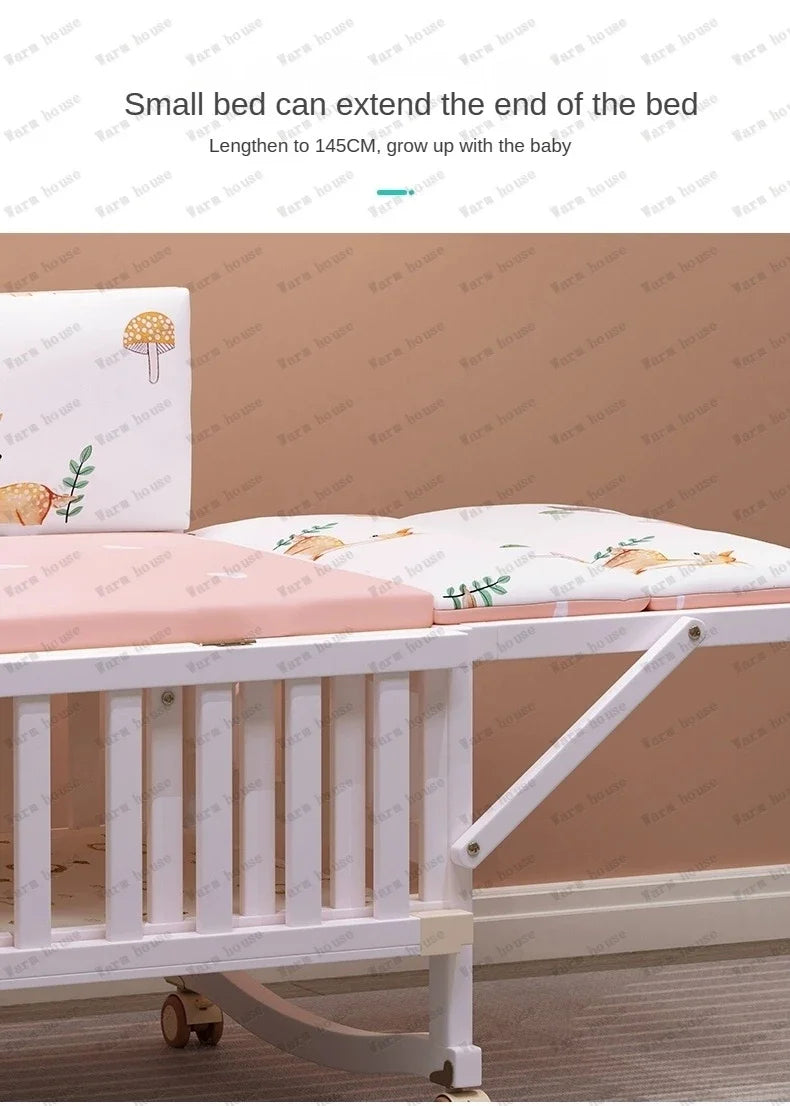 Solid wood spliced crib Multifunctional European style children's bed Movable newborn cradle large bed Baby Rest Chair