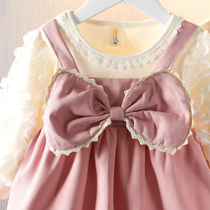 Girls' Autumn Dress New Style Baby Girl Dress Stylish Children's Princess Dress Baby Clothes Autumn Big Bow