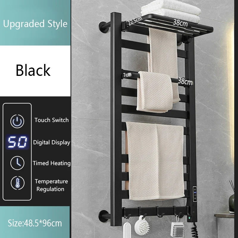 Smart Home Electric Heated Towel Rail Grey Electric Bathroom Bath Towel Dryer Warmer Heaters Punch Free Towel Rack Radiator 110v