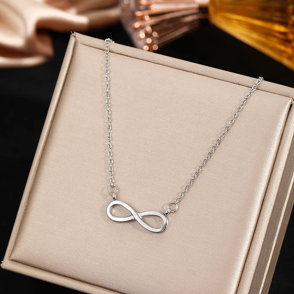 DGIDDK Stainless Steel Infinity Symbol 8 Character Pendant Necklace For Women Suitable For Daily Wear Collarbone Chain Jewelry