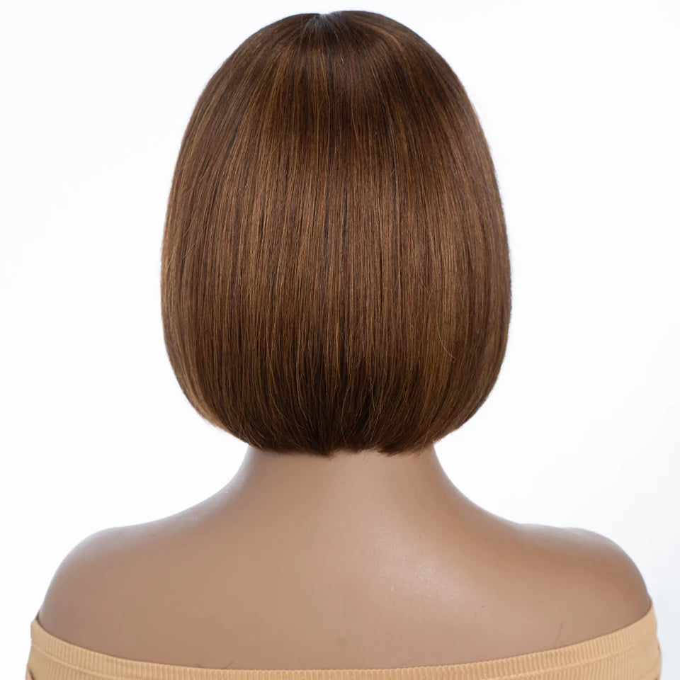 Lekker Blonde Short Straight Bob 100% Human Hair Wigs With Bangs For Women Brazilian Remy Hair Full Machine Made Daily 10" Wig