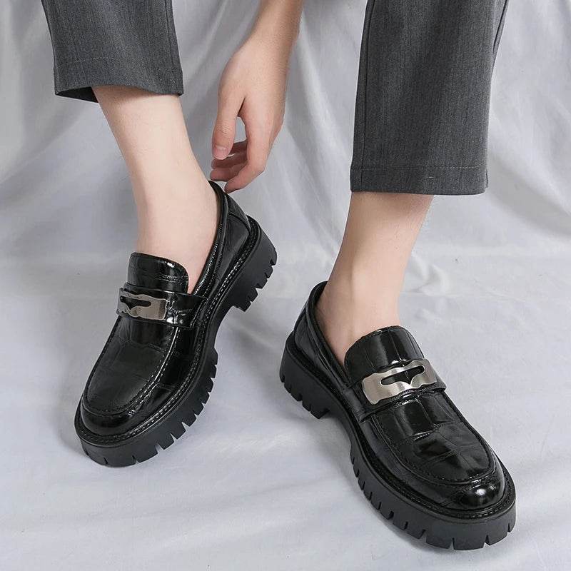 Platform New Men's Dress Leather Shoes High Classic Comfortable Pointed Toe Lace-up Business Shoes Fashion Casual Wedding Party - AIAZ