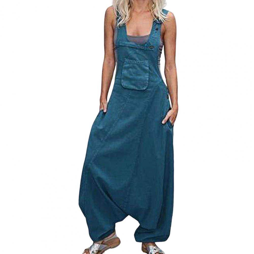 Women Summer Loose Thin Jumpsuits Harem Pants Wide Leg Pants Sleeveless Pockets Bib Jumpsuit Siamese Trousers Large Size S-5XL - AIAZ