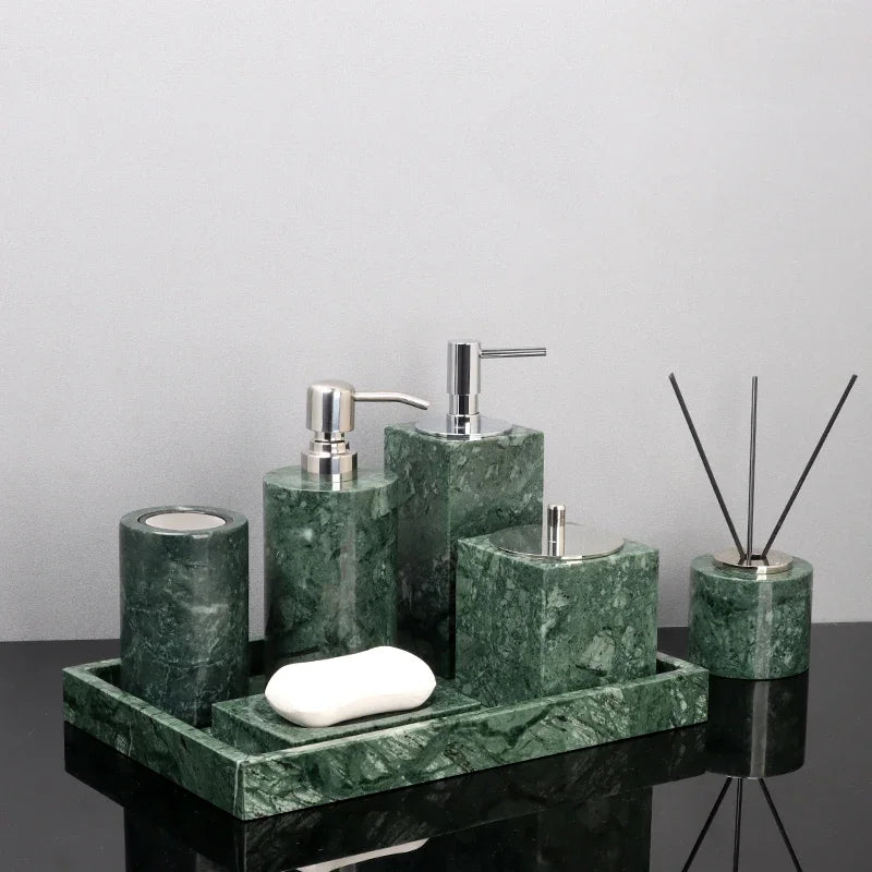 Indian Green Natural Marble Bathroom Accessories Retro Soap Dispenser Soap Dish Toothbrush Holder Tissue Box Bathroom Set