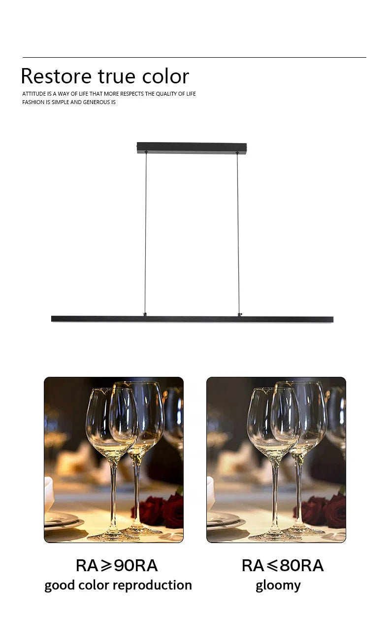 Long strip restaurant chandelier simple modern one-line minimalist ultra-thin bar desk chandelier designer dining table chandeli
