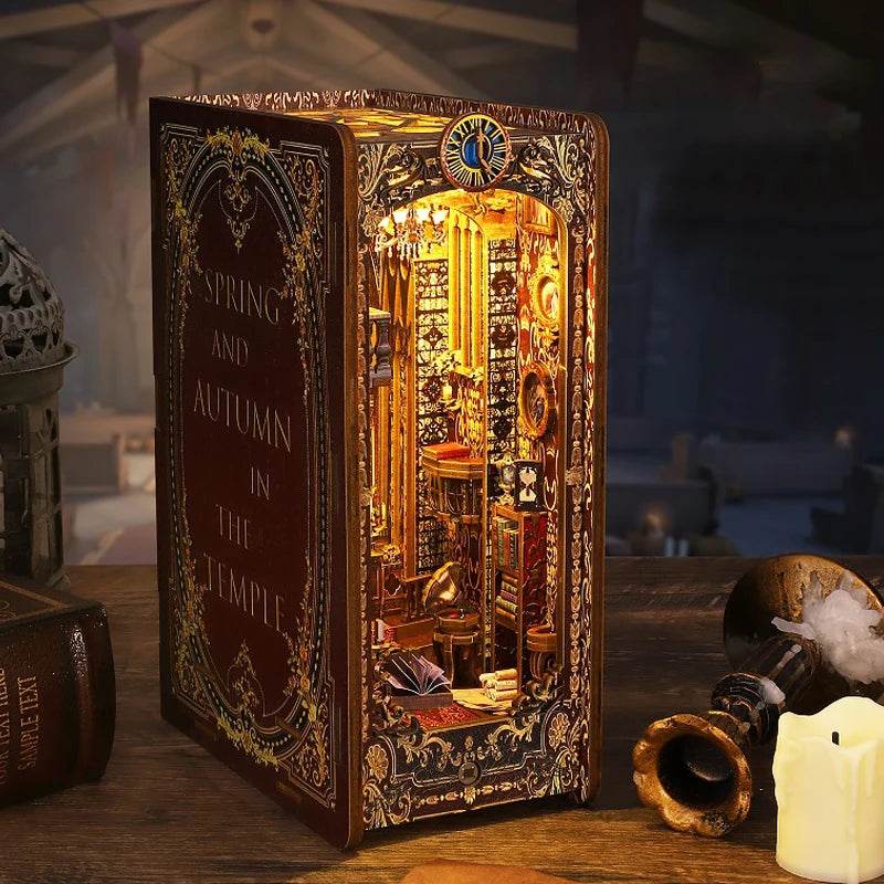 DIY Book Nook Kit Miniature Doll House With LED Light 3D Puzzle Model Building Wooden Bookshelf Bookend Toy Adults Birthday Gift - AIAZ