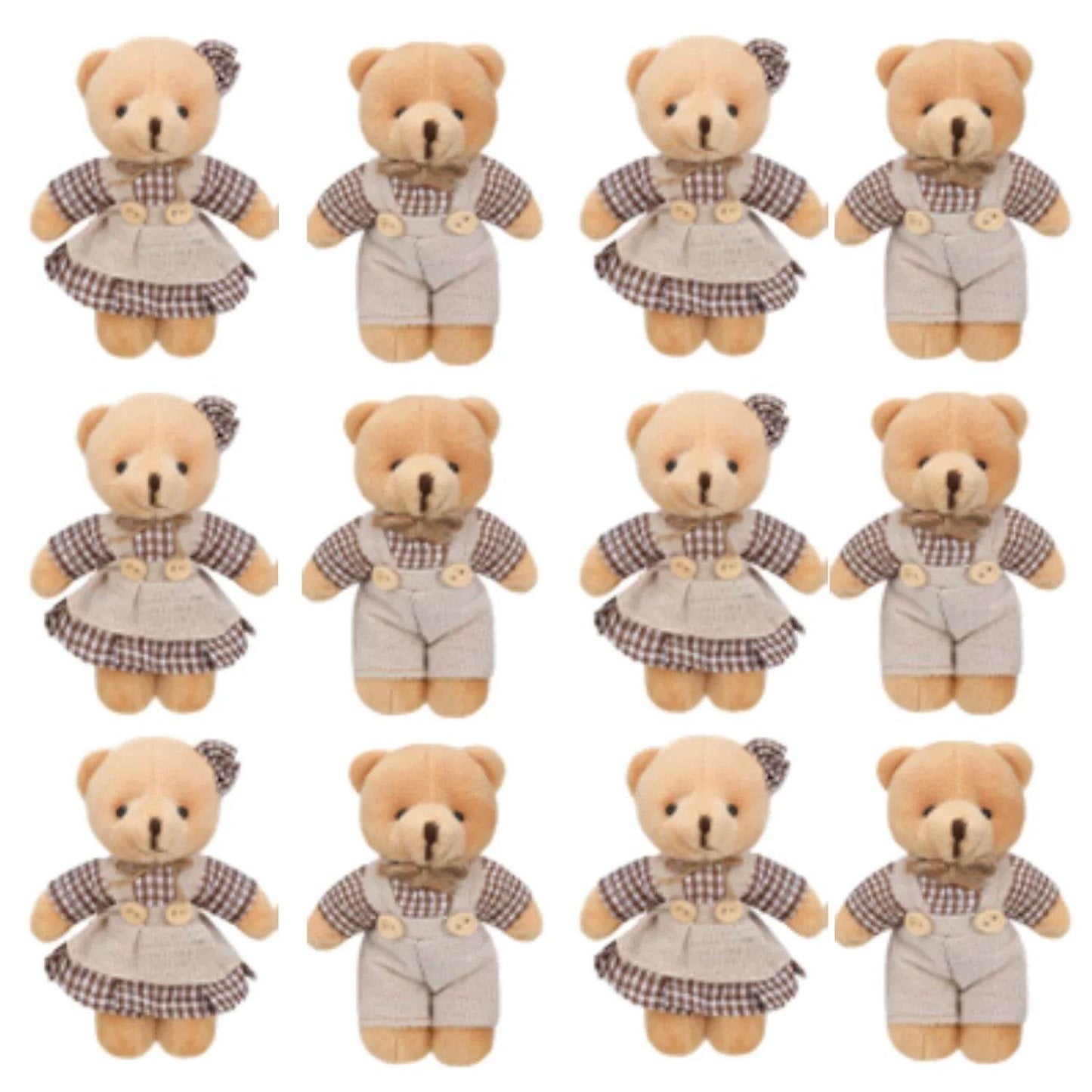 12-48PCS Mini Bear Stuffed Animal Toys Bulk 10cm Soft Plush Bears with Burlap Clothes for Baby Shower Birthday Party Decoration - AIAZ