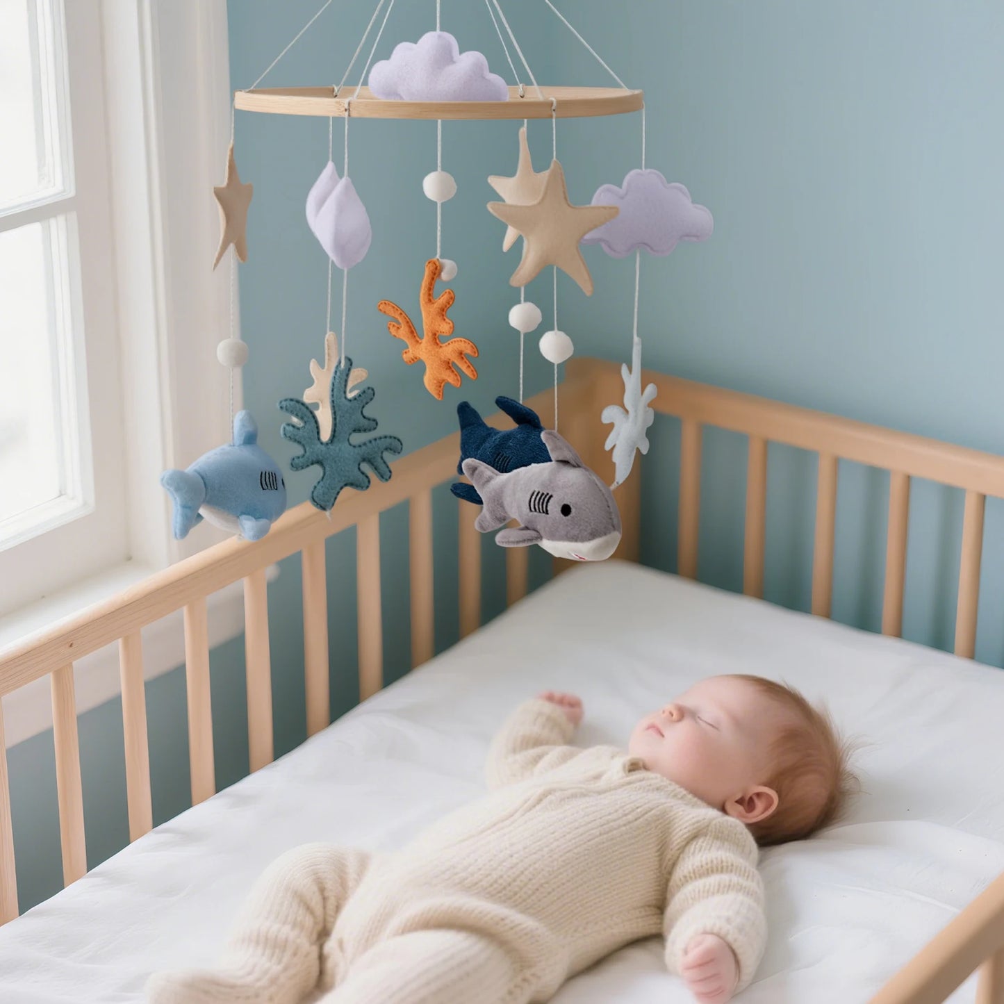 Baby Crib Mobile Wooden Wind Chime Bed Bell, Animal Crib Mobile With Music for Girls and Boys, Mobile for Bassinet Room Decor
