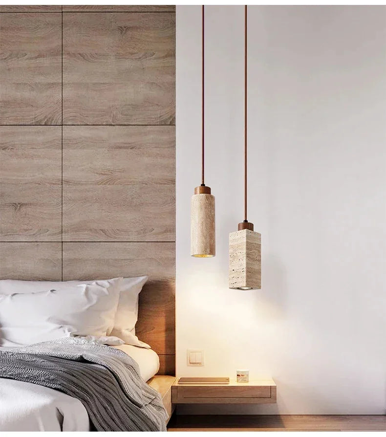 Japanese Wabi Sabi Yellow Marble Chandelier Creative Restaurant Dining Desk Bar Bedroom Pendant Lamp Homestay Art Decor Lighting