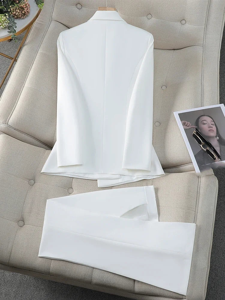 Elegant Pink Purple Black White Ladies Pant Suit Women Female Business Work Wear Jacket and Trouser Blazer 2 Piece Set