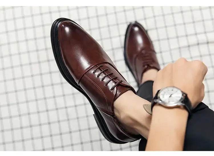 Business Formal Leather Shoes Men's Casual with Suit Low Top Solid Wedding Shoes Color Fashion Oxford Shoes Pointed Office - AIAZ
