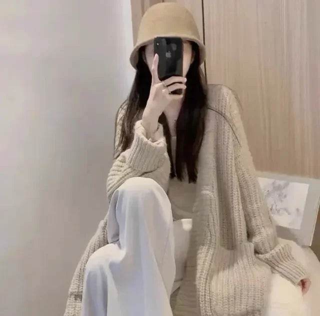 Women Long Cardigan Spring Knitted Loose V-neck Autumn Winter Elegant Sweet Outerwear Ladies Sweater Coat Soft Jacket Y2K 2025 - AIAZ