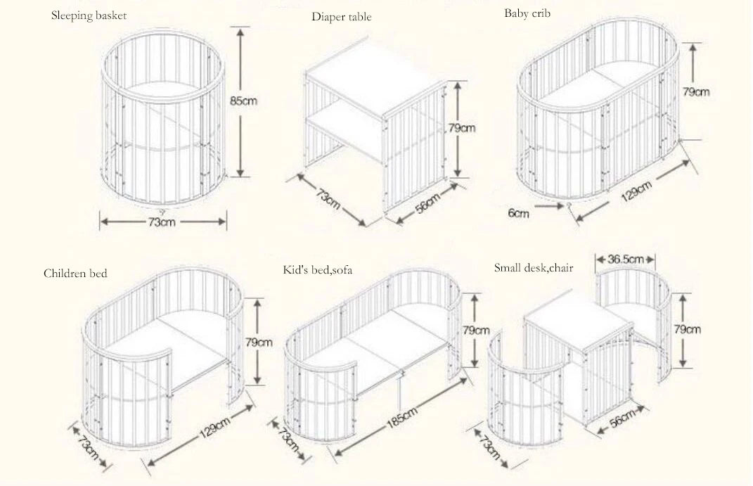 Nordic Multi-functional Height Adjustable Wooden Baby Cribs Kid Bed