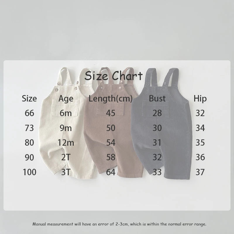 New Spring Toddler Baby Boys Girls Solid Corduroy Suspander Romper Soft Kids Basic Playsuit Jumpsuit Clothing