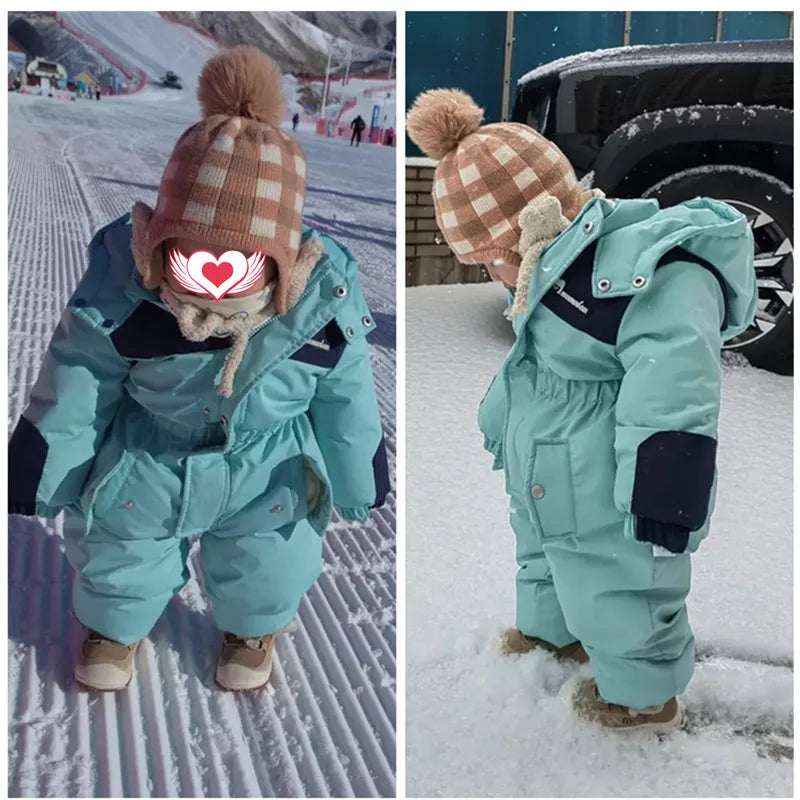 Winter Children Ski Suit Thicken Waterproof Baby Jumpsuit Warm Baby Girl Snow Wear Plus Velvet Infant Clothes Boys Coat 1-5 Year